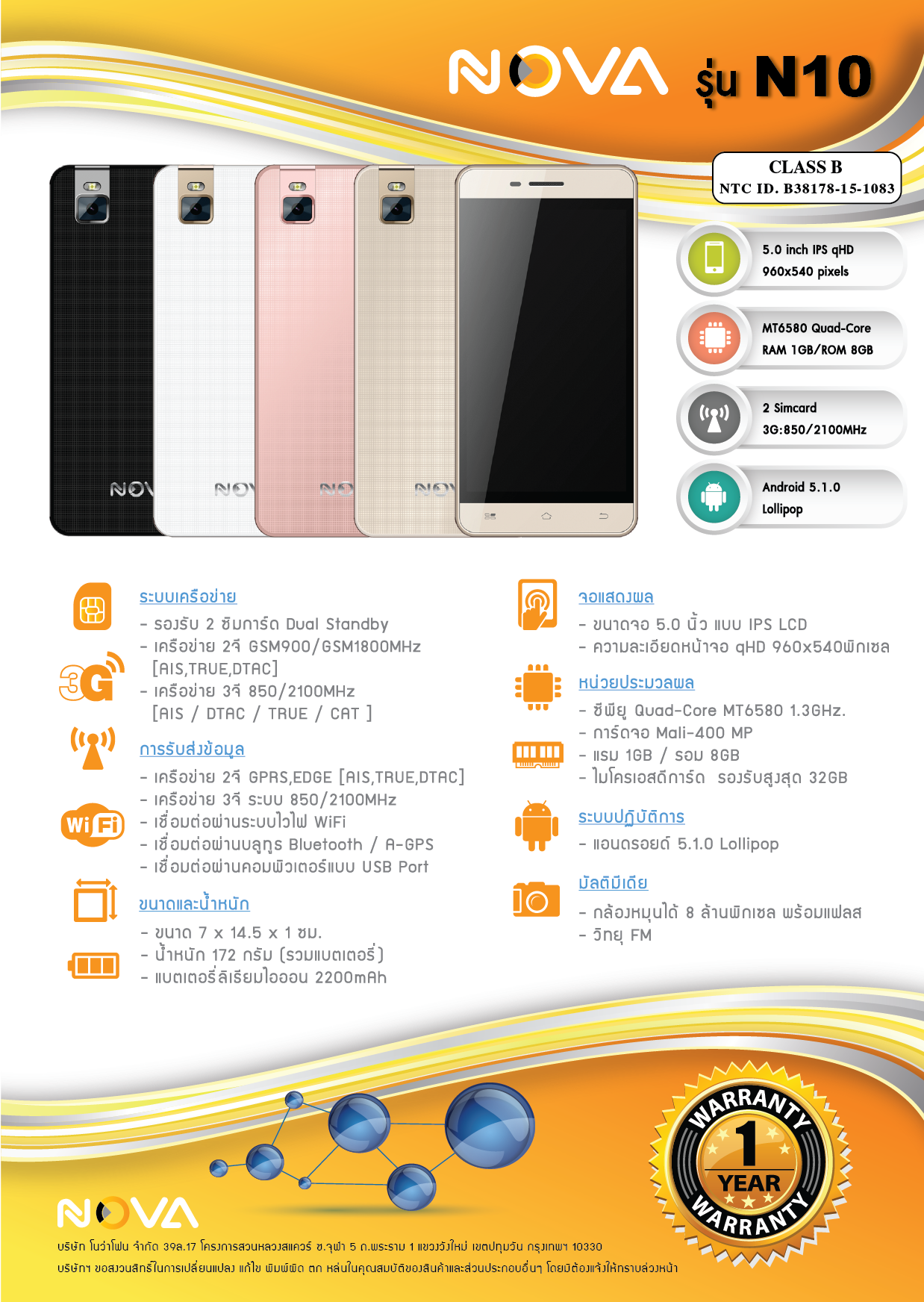 Nova N10 5.0 Quad Core กล้อง 8 ล้าน หมุนได้ 180 องศา