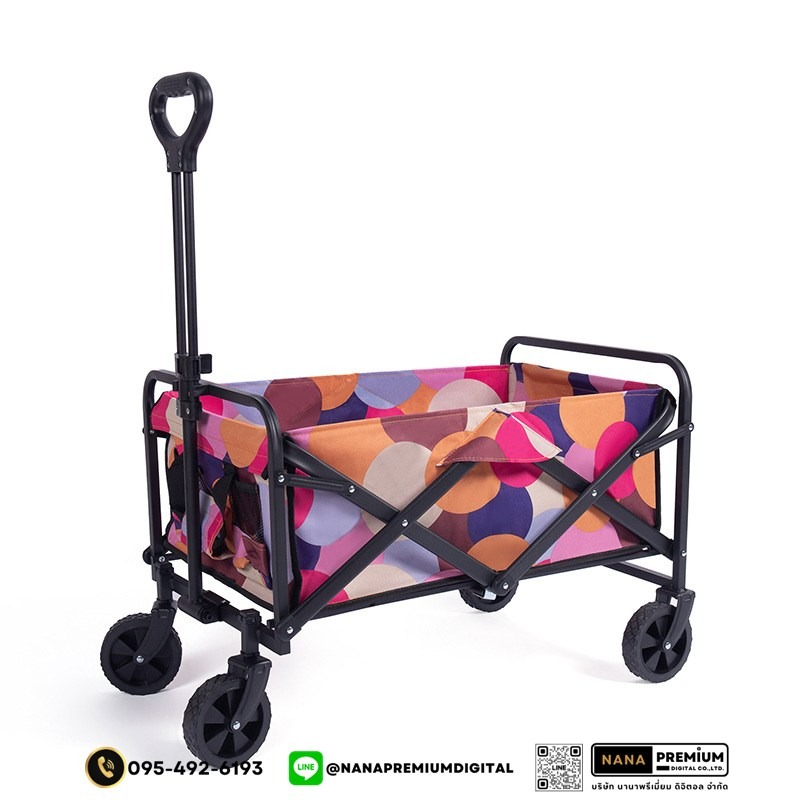 รถเข็นแคมป์ปิ้งกลางแจ้งแบบพับได้ พร้อมเบรก รถเข็นพกพา ล้อยาง 5-10 นิ้ว รับน้ำหนัก 250KG ผ้าอ็อกซ์ฟอร์ด ทนทาน