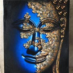 ภาพวาดหน้าพระพุทธสีน้ำมัน สีฟ้า /ไม่รวมกรอบรูป 
